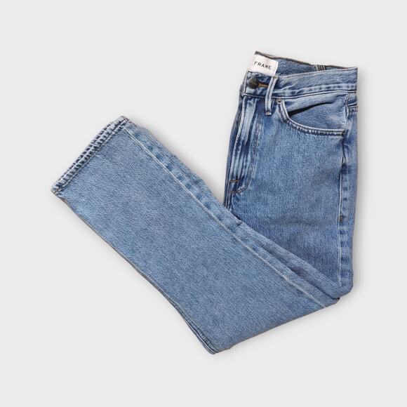Womens FRAME Le Piper Wide Cuff Crop Straight Leg Jeans In Studebaker Size 25" - Picture 1 of 7